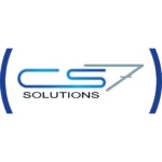 CS7 logo redondo azul colorido com anel azul e fundo branco